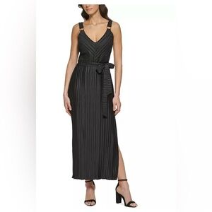 New With Tags GUESS Women's Formal Black Pleated Belted Maxi Dress Size 12